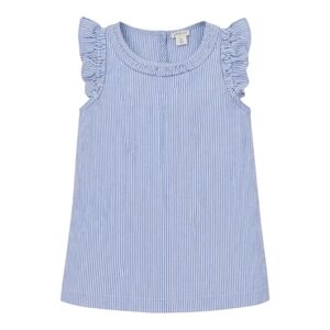 Crewcuts J Crew Seersucker Blue White Striped Ruffle Tank Top Shirt Girls 8
